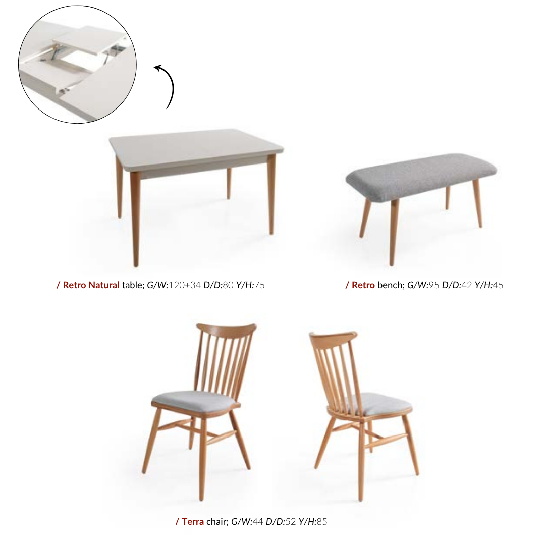 Retro Natural Mutfak Masa&Sandalye - Görsel 2